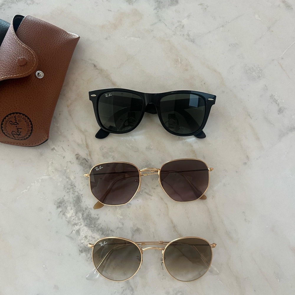 Ray-Ban Black, Brown, and Gold Sunglasses Set